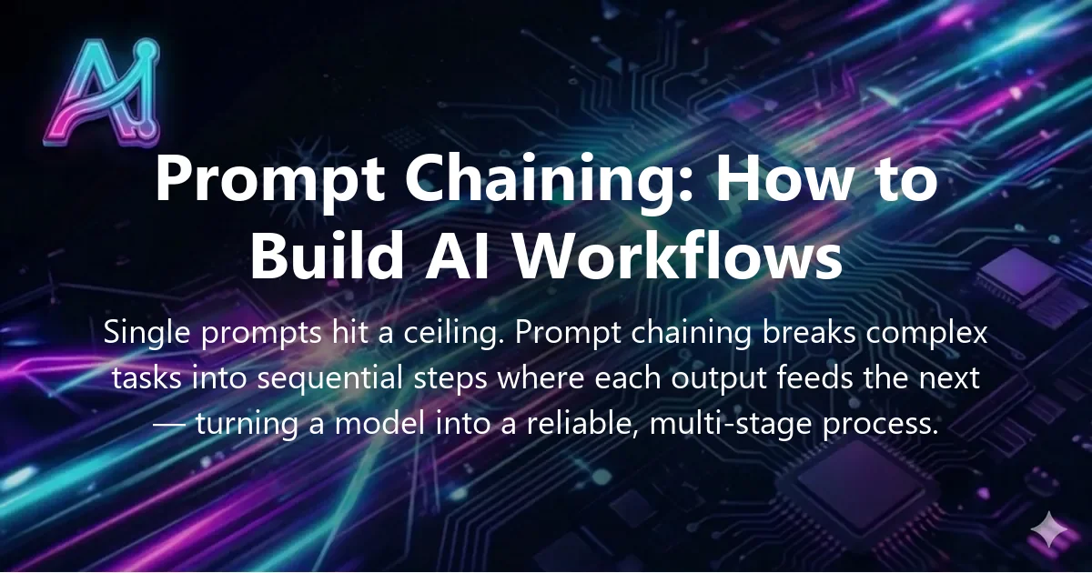 Cover image for "Prompt Chaining Explained: How to Build Clear AI Workflows" — prompt engineering, prompt chaining guide | Applied AI Hub